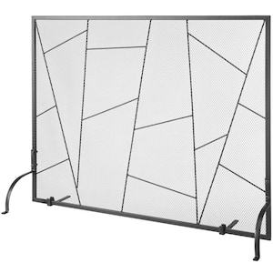 Single-Panel Fireplace Screen 35.6 in. L x 28.4 in. H Sturdy Iron Mesh Fireplace Screen Free Standing Fire Fence Grate