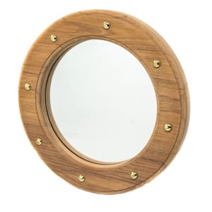 Teak Porthole Mirror Frame with Brass Studs - 10-1/2 in. Diameter