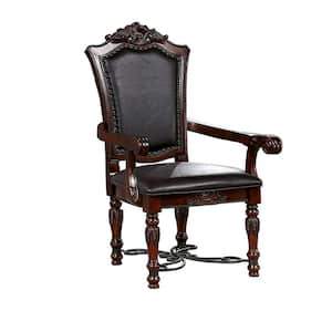 Brown and Black Vegan Faux Leather Nailhead Trim Dining Armchair (Set of 2)