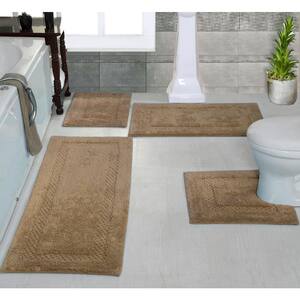 Classy Bathmat Collection Beige Cotton 4-Piece Bath rug Set
