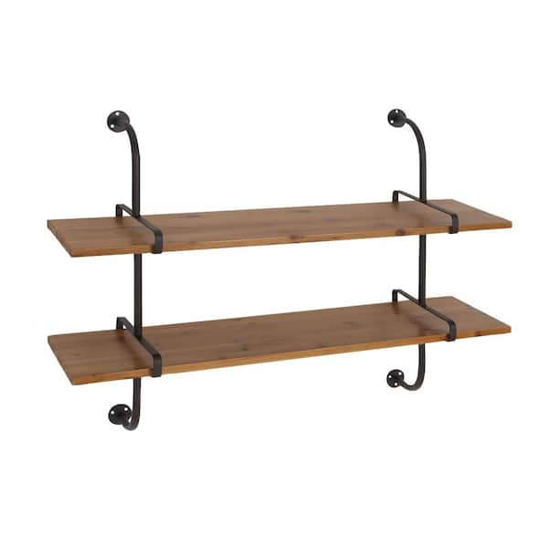 Litton Lane 37 in. x 29 in. Brown 2 Level Wood Wall Shelf Litton Lane 37 in. x 29 in. Brown 2 Level Wood Wall Shelf