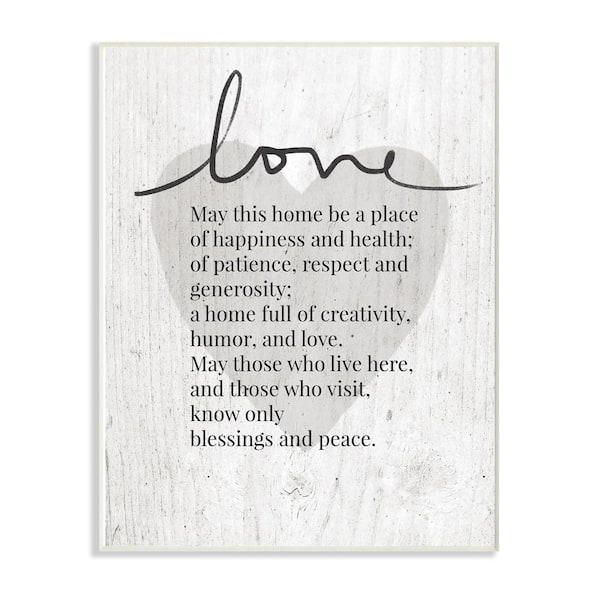 Stupell Industries 10 in. x 15 in. "May This Home Be a Place of Love Grey Wood Textured Heart" by Linda Woods Wood Wall Art