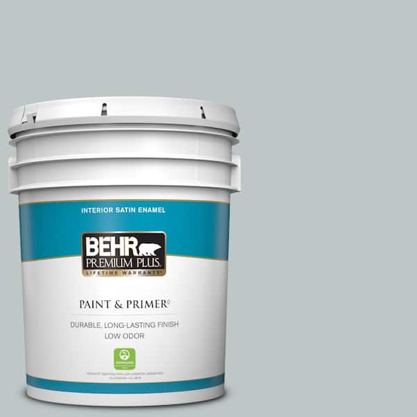 BEHR PREMIUM PLUS 5 gal. #PPU12-10 Misty Morn Satin Enamel Low Odor Interior Paint & Primer