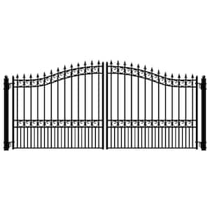 London Style 18 ft. x 6 ft. Black Steel Dual Driveway Fence Gate