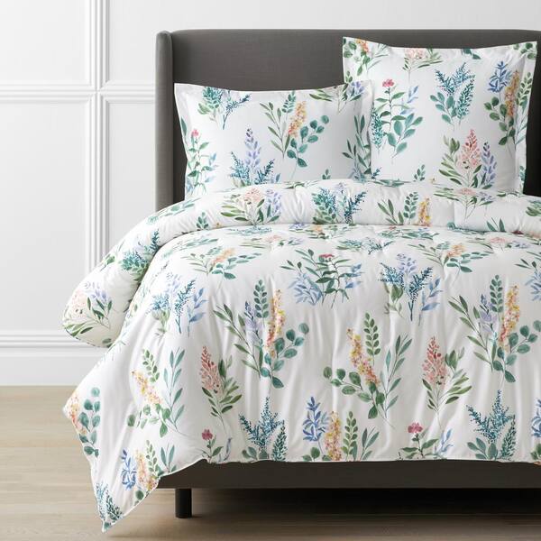 The Company Store Legends Hotel Olivia Floral White Multi Queen Wrinkle-Free Sateen Comforter