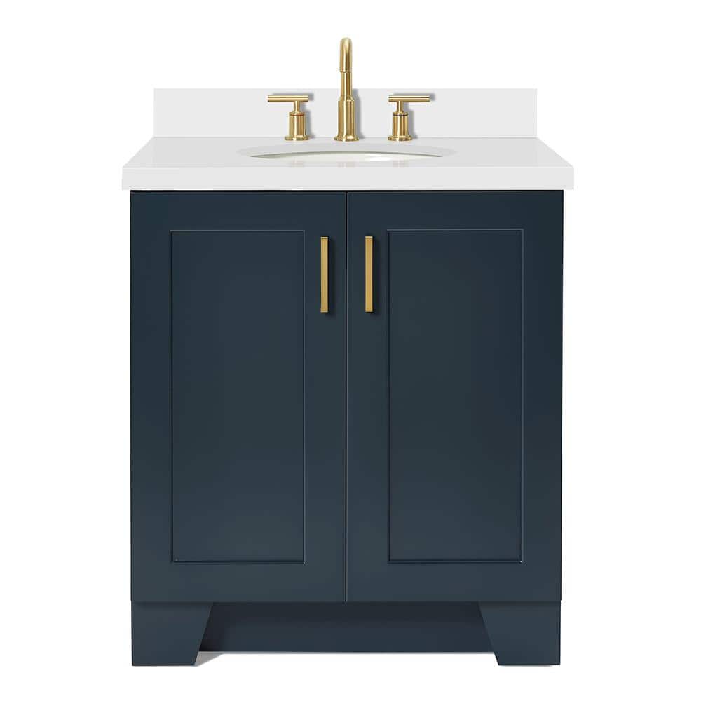 Midnight Blue 31" Bathroom Vanity with White Quartz Top