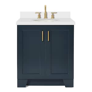 Taylor 31 in. W x 22 in. D x 36 in. H Freestanding Bath Vanity in Midnight Blue with Pure White Quartz Top