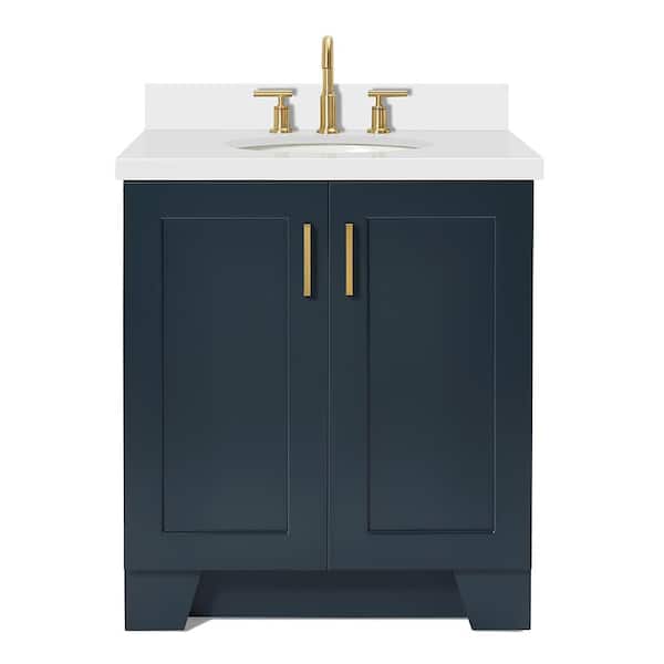 Taylor 30 in. Single Sink Freestanding Bathroom Vanity in Midnight Blue with Pure White Quartz Top