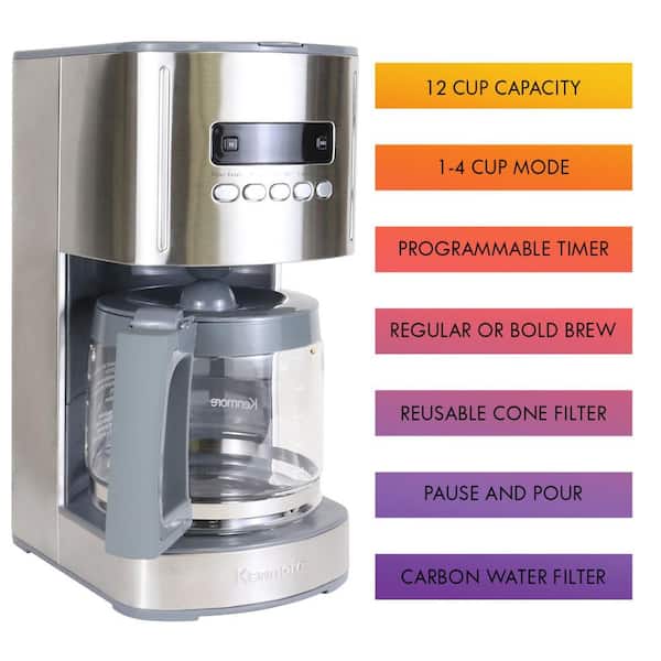 KENMORE Kenmore Aroma Control 12-Cup Programmable Coffee Maker, Stainless  Steel, with Reusable Filter KKCM12S - The Home Depot