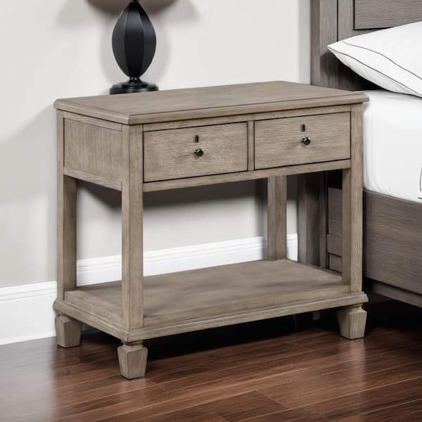 Cely Gray Oak 2 Drawer 18 in. W Nightstand