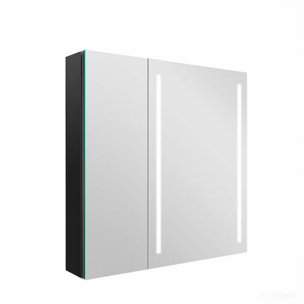 Xspracer Moray 30 in. W x 30 in. H Rectangular Aluminum Surface Mount Medicine Cabinet with Mirror and LED Light in Black