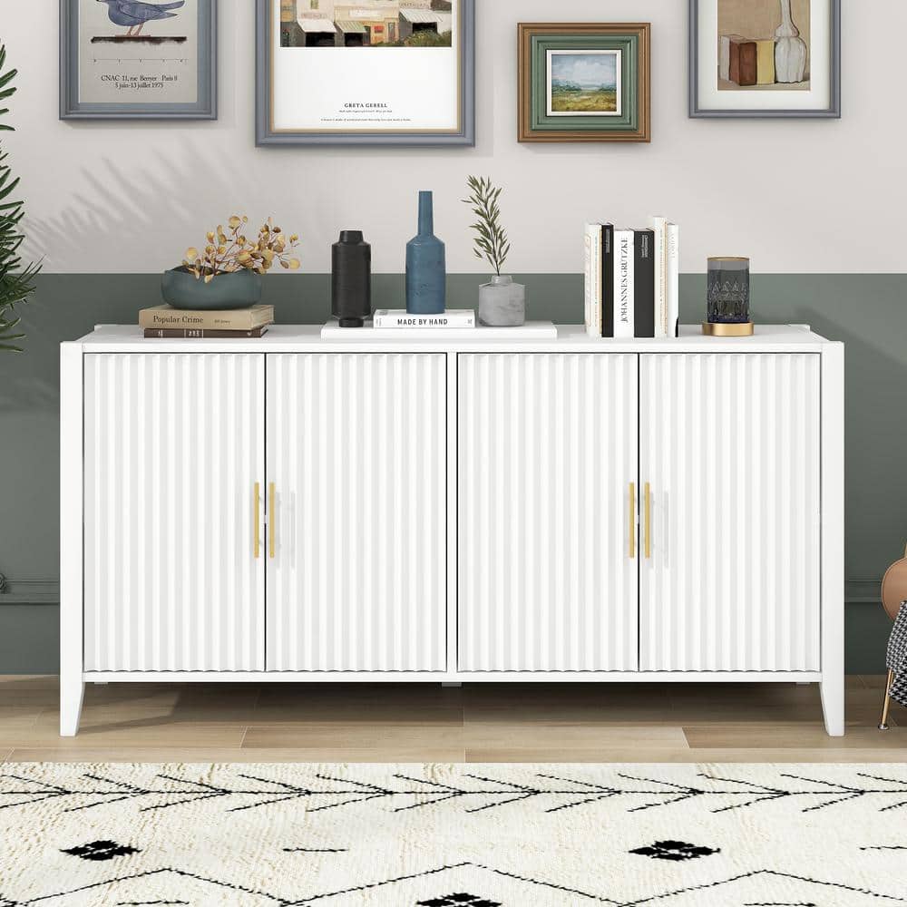 PUDO White MDF Top 63.1 in. Sideboard With 2-Shelves PUDO White MDF Top 63.1 in. Sideboard With 2-Shelves