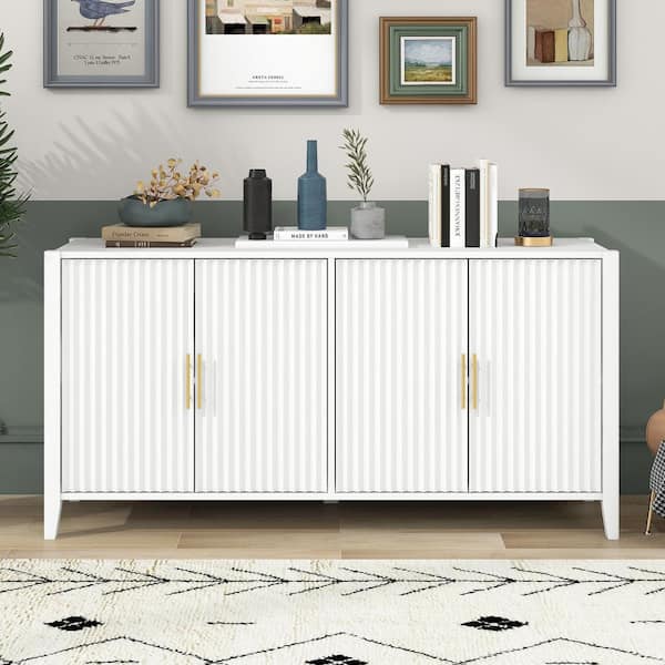 PUDO White MDF Top 63.1 in. Sideboard With 2-Shelves Sideboard01-White ...
