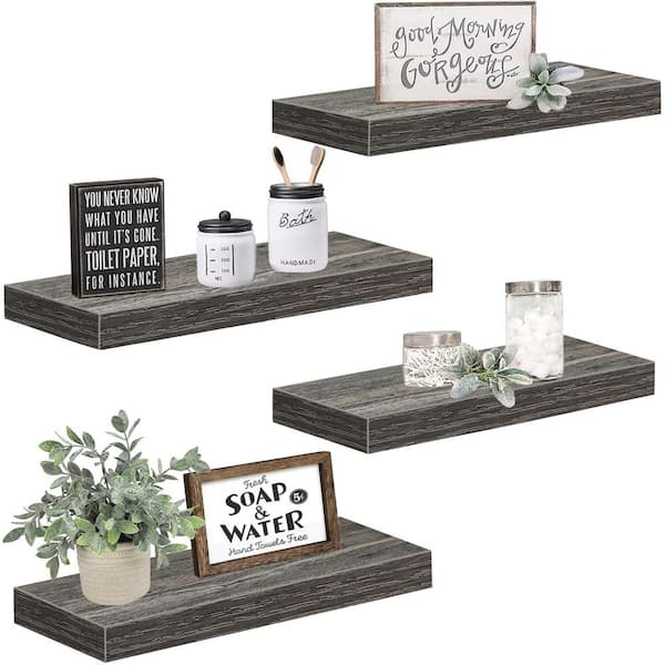 Unbranded 15.7 in. W x 6.7 in. D Floating Decorative Wall Shelf Bathroom Shelf Bedroom Kitchen Rustic Small Book Shelf, Set of 4