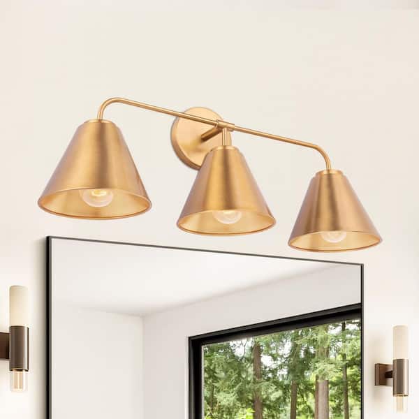 Loft Lantern 25.4 in. 3-Light Gold Modern Vanity Light with Metal Shade