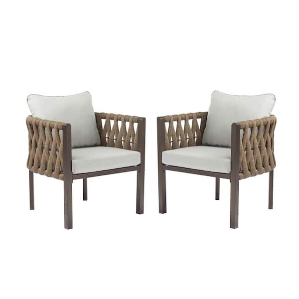 2-Pieces Metal Outdoor Arm Chair with Cushion