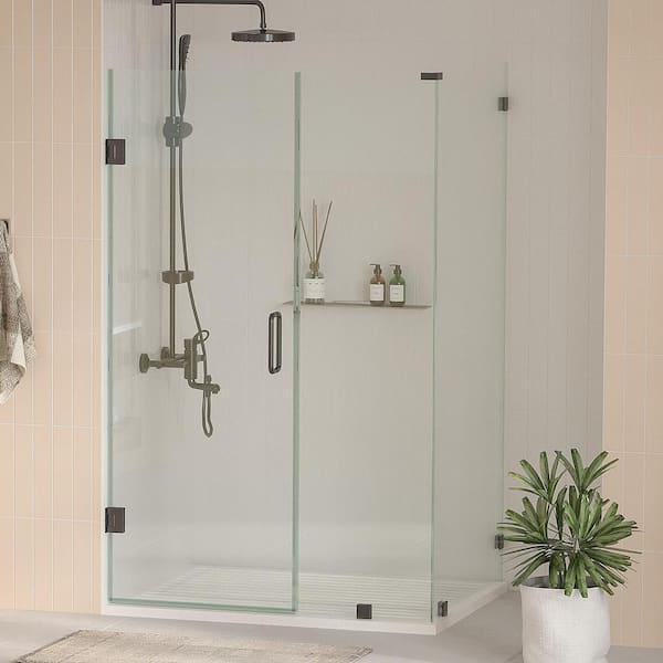 Nirvana 36 in. W x 34 in. L x 76 in. H Pivot Frameless Corner Shower Enclosure in Matte Black with 3/8 in. Clear Glass