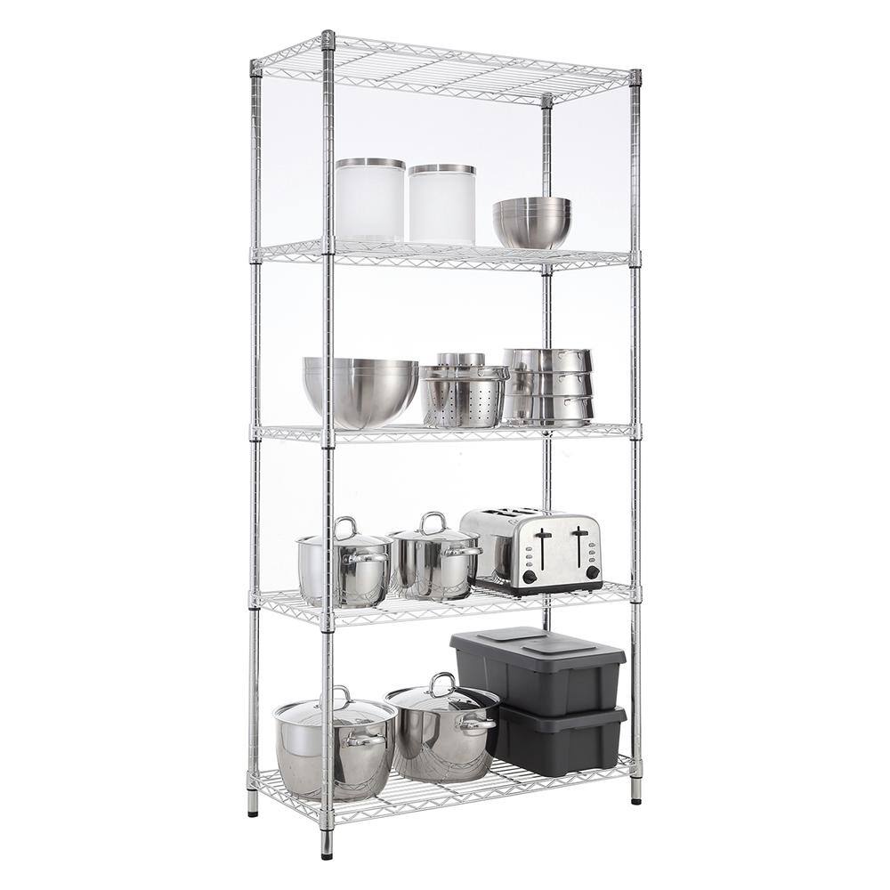 Chrome 5-Tier Adjustable Steel Utility Shelving Unit