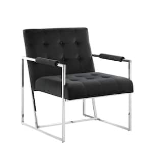 Luxor Black Velvet Modern Accent Chair in Silver