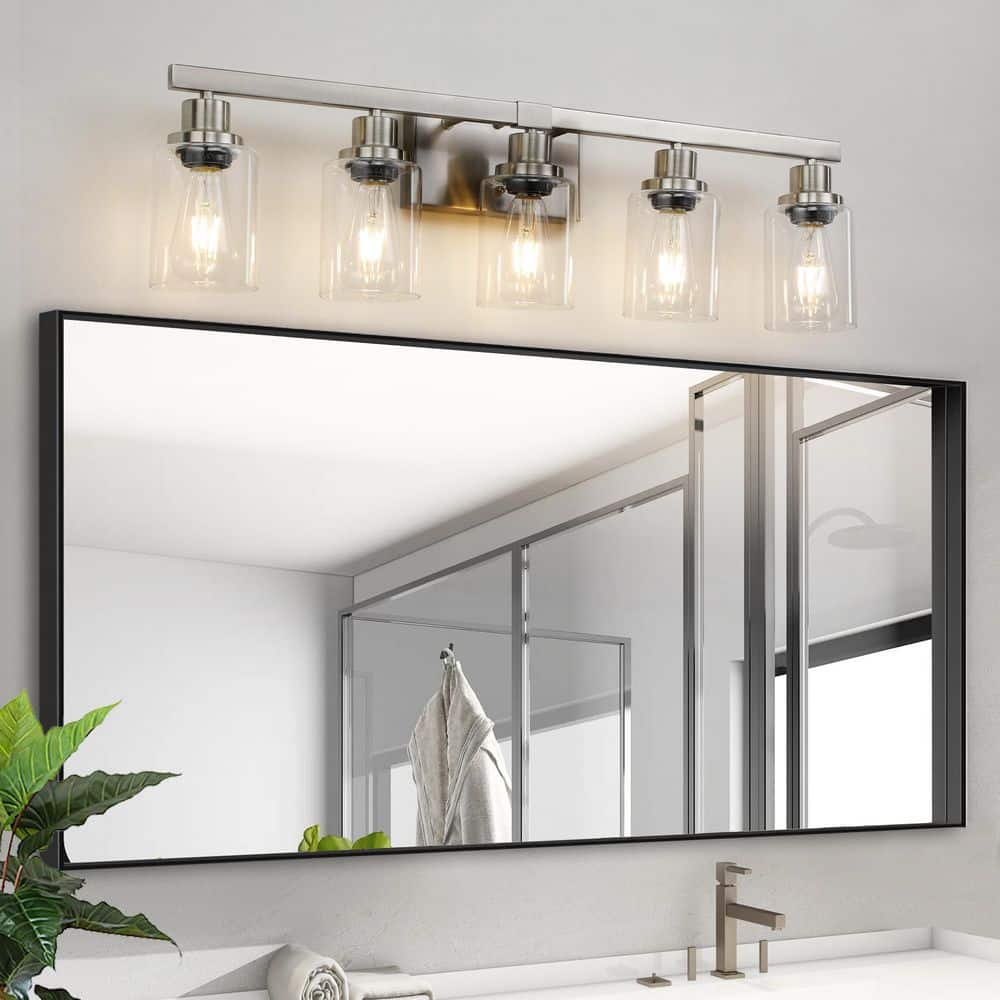 31 in. 5-Light Brushed Nickel Vanity Light with Glass Shade price history on PriceWatchPro