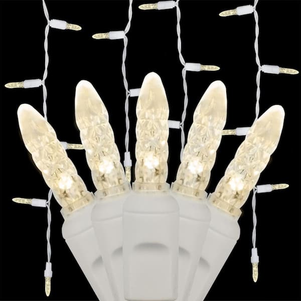 100-light M5 Blue LED Icicle Lights, White Wire