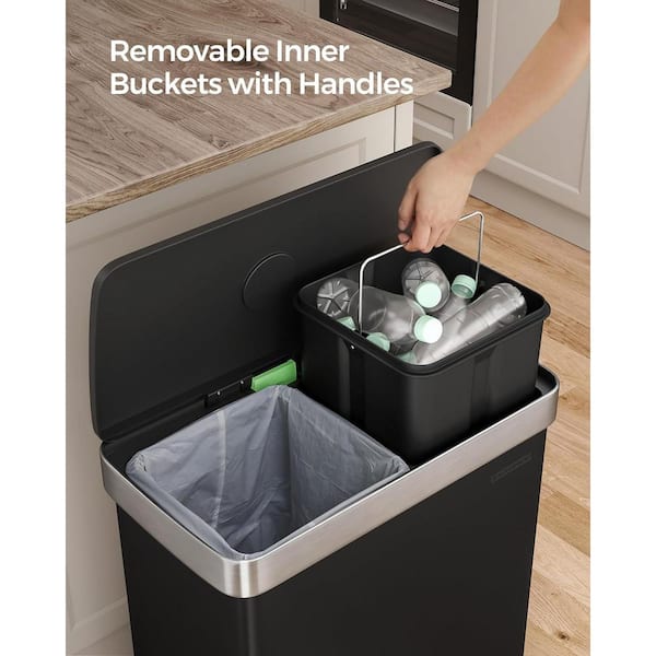SONGMICS Kitchen Trash Can, 16 Gallons (2 x 8 Gallons) Dual Compartment  Garbage Can, 60L Pedal Recycling Bin, Stay-Open Lid and Soft Closure