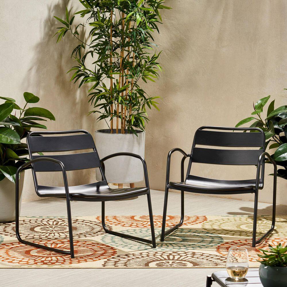 Set of 2 Stylish Iron Lounge Chair in Matte Black price history on PriceWatchPro