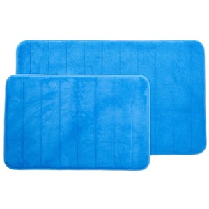 Blue 20.25 in. x 32.25 in. Memory Foam 2-Piece Bath Mat Set