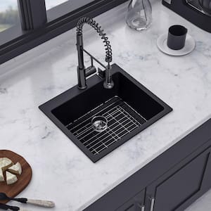 25 in. L x 22 in. W Drop-in Single Bowl Quartz/Granite Composite Kitchen Sink in Matte Black