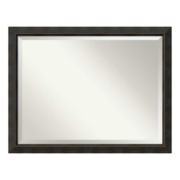 Amanti Art Signore Bronze 44.25 in. x 34.25 in. Beveled Rectangle Wood Framed Bathroom Wall Mirror in Bronze