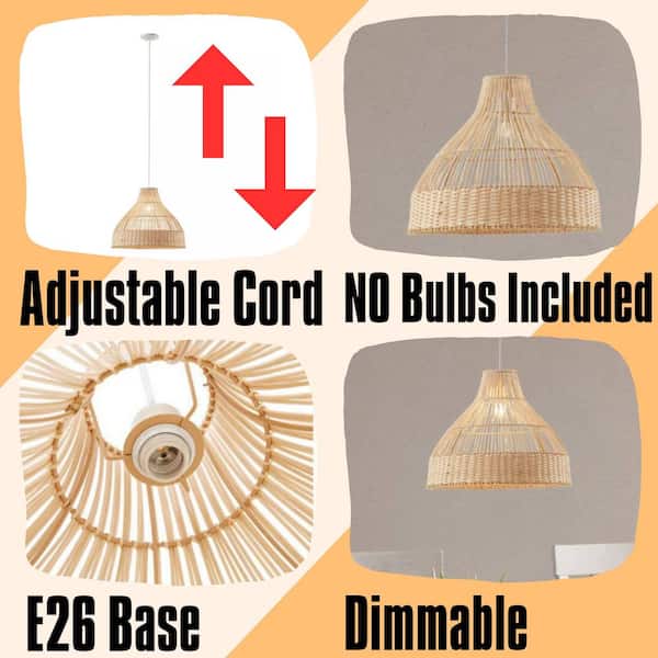 Vintage 60-Watt 1-Light Natural Pendant Light with Bell Shaped Bamboo Shade and No Light Bulb Included