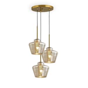 Midtown 3-Lights Brushed Brass Pendant Light with Mercury Glass Shades