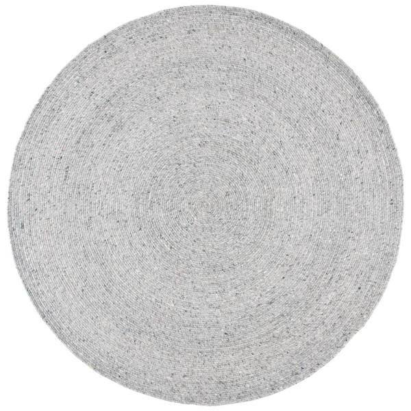 SAFAVIEH Braided Light Gray 7 ft. x 7 ft. Speckled Solid Color Round Area Rug