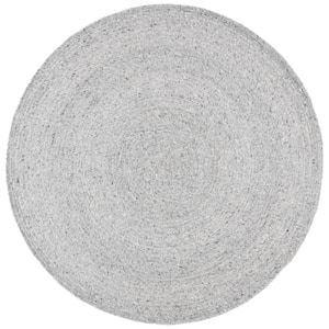 Braided Light Gray 8 ft. x 8 ft. Speckled Solid Color Round Area Rug
