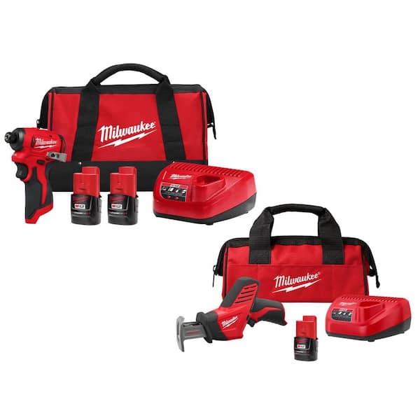 M12 12-Volt Lithium-Ion Compact Brushless Cordless 1/4 in. Impact Driver Kit w2 2.0 Ah Batteries, Charger,& HACKZALL Kit