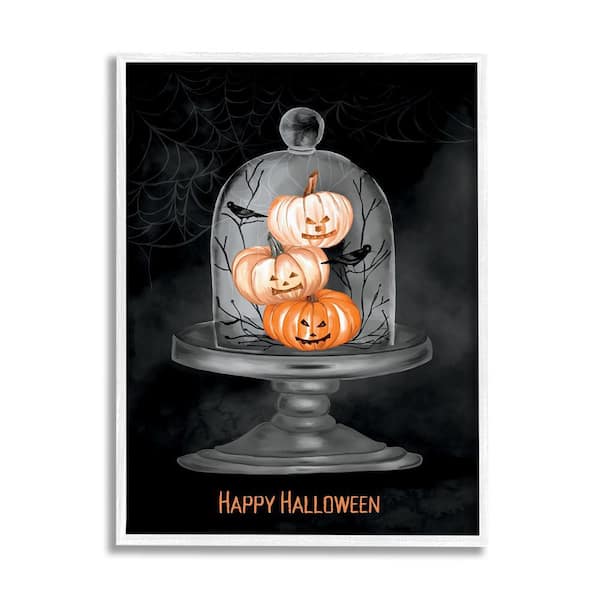 Stupell Industries Halloween Pumpkins & Crows by Amy Hall 1-Piece Framed Graphic Print Typography Poster Art Print 20 in. x 16 in.