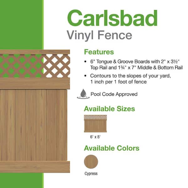 Barrette Outdoor Living Carlsbad 6x8 Cypress Semi-Privacy Vinyl Fence Panel