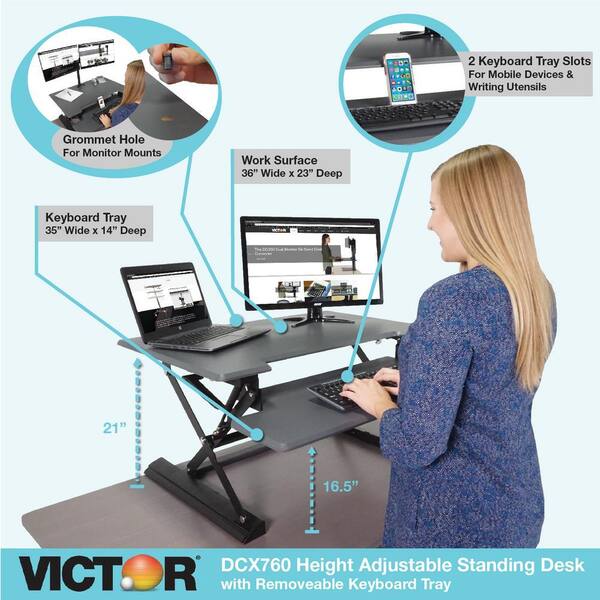 Victor Technology 36 in. H Gray and Black Adjustable Standing Desk