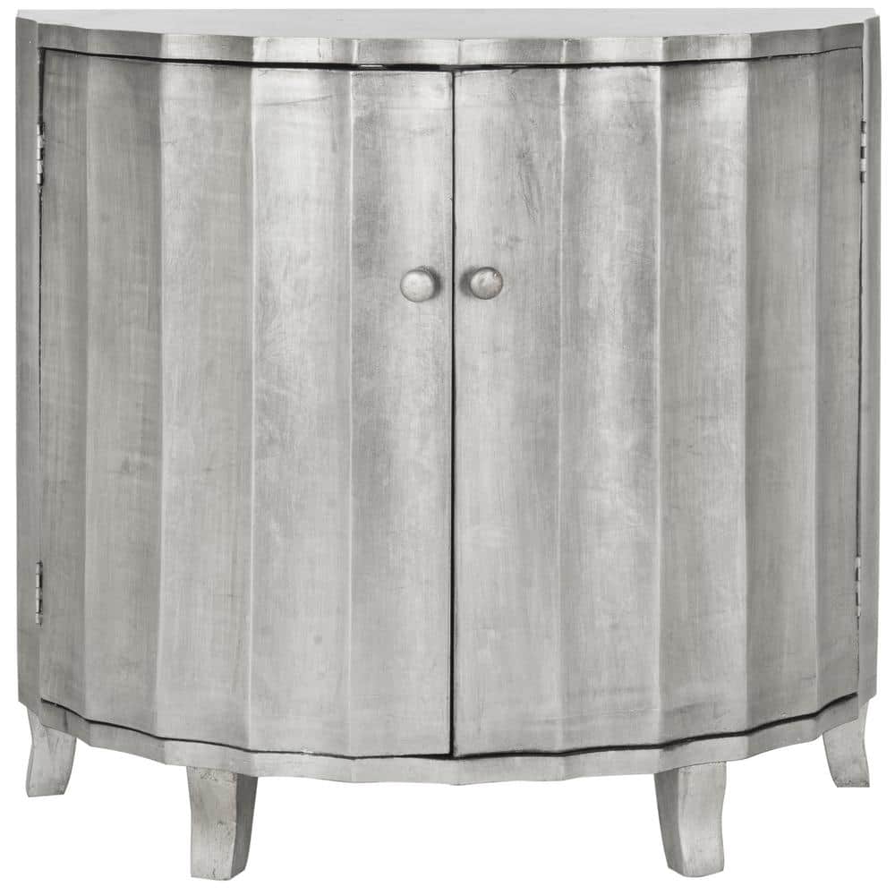 Silver Fluted Hollywood Glam Curved Accent Cabinet