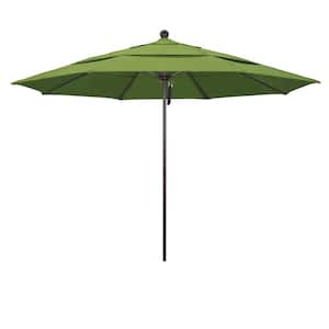 11 ft. Bronze Aluminum Commercial Market Patio Umbrella with Fiberglass Ribs Pulley Lift in Spectrum Cilantro Sunbrella