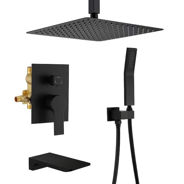 UKISHIRO liric Celling Mount Single Handle 1-Spray Square High Pressure Shower Faucet in Matte Black (Valve Included)