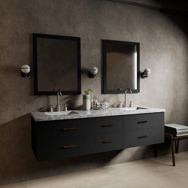 Sherman 72 in W x 22 in D Black Double Bath Vanity and Carrara Marble Top