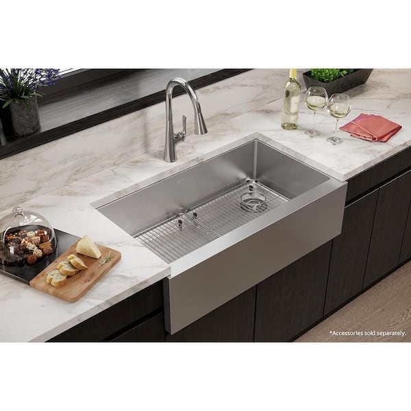 Crosstown 36 in. Tall Farmhouse/Apron-Front Single Bowl 16-Gauge Stainless Steel Kitchen Sink Only