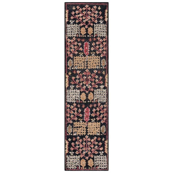 Aspen 2 X 9 Black/Red Oriental Runner Rug