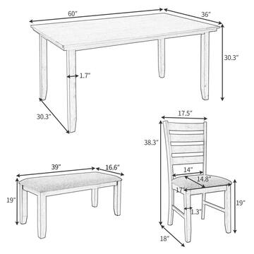 6-Piece Gray Rustic Wood Dining Set with Bench