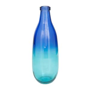 16 in. Blue Spanish Recycled Glass Decorative Vase with Ombre Effect