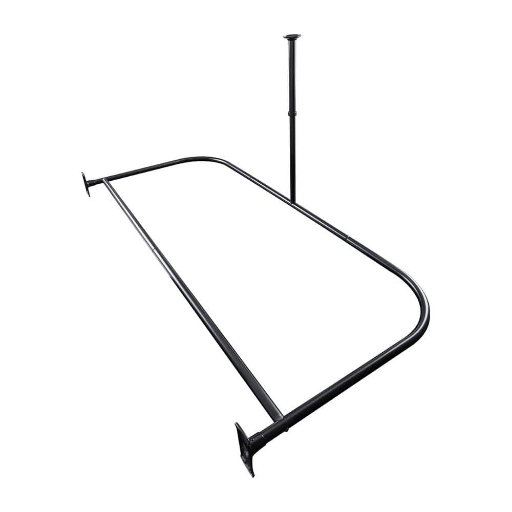 60 in. Matte Black Rustproof Aluminum D-Shaped Ceiling Mounted Shower Rod with White Liner