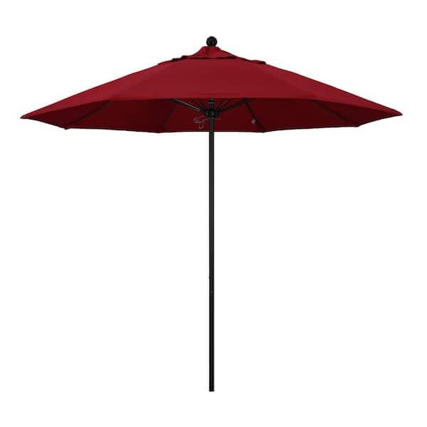 California Umbrella 9 ft. Black Aluminum Commercial Market Patio Umbrella with Fiberglass Ribs and Push Lift in Red Olefin