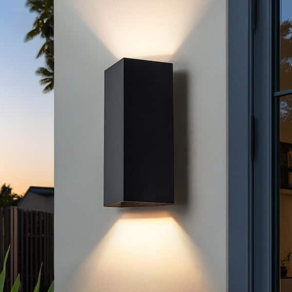 Harbor View 2-Light Black Integrated LED Dimmable Outdoor Wall Scone with Up and Down Lighting