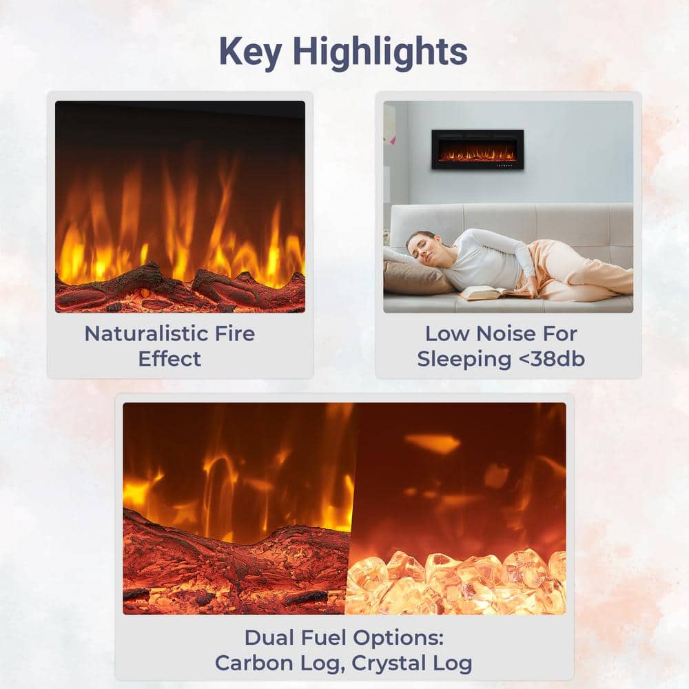 Alice 30" Black Wall Mounted Electric Fireplace with LED Display